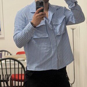 Nike Size Medium (M) Men's Blue and White Striped Long Sleeve Dress Shirt Classi